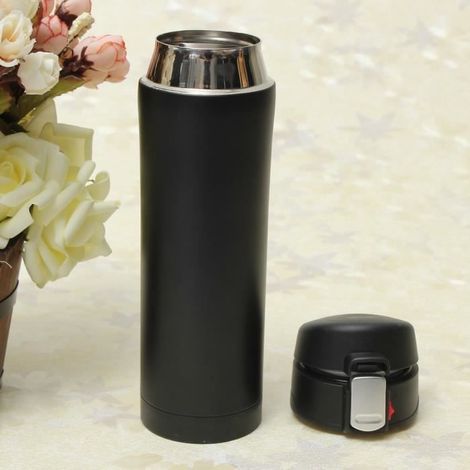 KLVGTIFS PU500ml Thermos de the, Mug isotherme d'acier inoxydable, tasse cafe, bouteille d'eau 12 heures Noir 500ML (1/4)