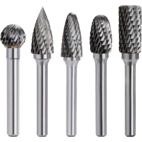 Kit de 5pcs Fraises Rotatives en Carbure de Tungstène Double Coupe Tige 6mm Tête 10mm Outil Dremel Perceuse Ponceuse Electrique Pour la sculpture sur métal, le polissage, la gravure (1/4)