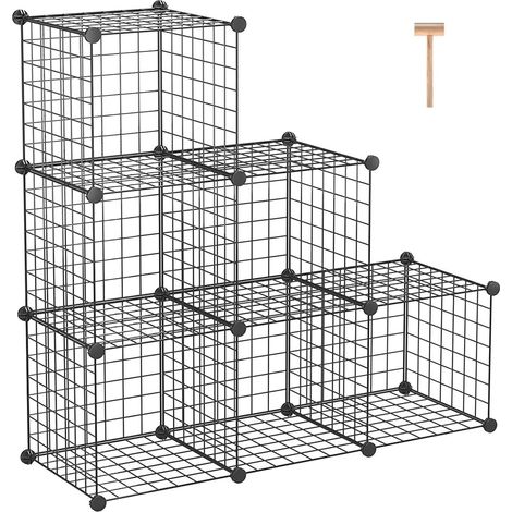 Cube de Rangement en Fil métallique, 6 grilles en C en métal étagères modulaires, bacs de rangement, organisateur de placard, le bureau, le salon, 36,6" L x 12,4" l x 36,6" H, noir (1/5)