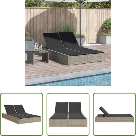 Gartenmöbel - Doppel-Sonnenliege mit Kissen Hellgrau Poly Rattan (1/5)