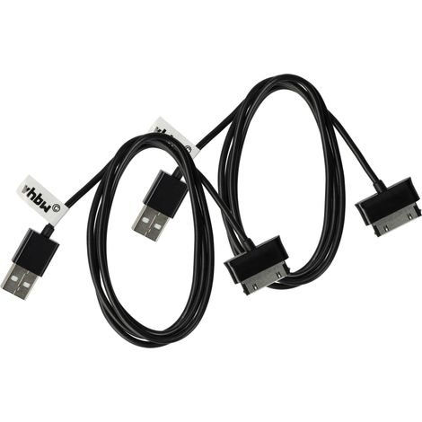 vhbw 2x USB-Kabel kompatibel mit Samsung Galaxy Tab GT-P7320, GT-P7510, GT-P7500, GT-P7501 Tablet - Datenkabel 2in1 Ladekabel, 9,7cm Schwarz (1/5)