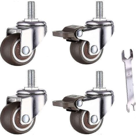 Lot de 4 petites roulettes pour meubles 25 mm en caoutchouc TPE souple, filetage M6 x 15 mm (2 pièces avec frein) (25 mm) (1/5)