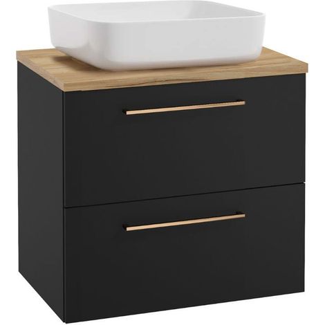 Waschtischunterschrank – Schwarz – 60 cm – Eichenplatte – Waschbecken mit Absenkautomatik