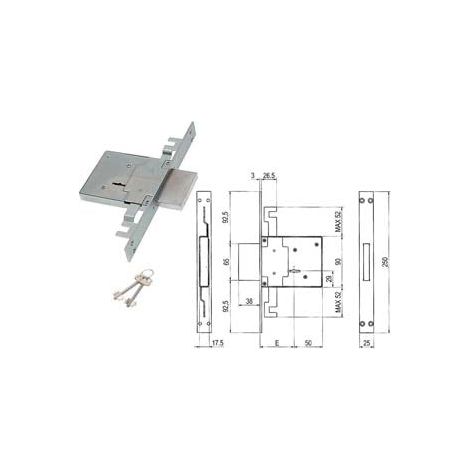 Serrure à double panneton triple mortaise 450/3S - mm.60 (00450 3S 60 2C CI)