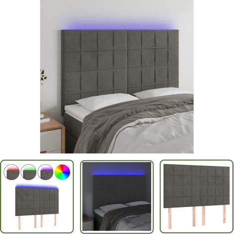 The Living Store Tête de lit à LED Gris foncé 144x5x118/128 cm Velours - Tête De Lit Led - Tête De Lit Velours - Tête De Lit Moderne - Éclairage Led - Têtière De Lit (1/5)