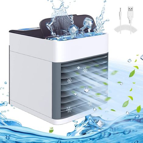 Portable Air Conditioners Fan, 3-in-1 USB Air Cooler with 3-Speed, Personal Mini Air Conditioner with LED Light, Evaporative Cooler for Small Office Home Camping (1/5)