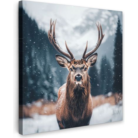 TABLEAU SUR TOILE Chevreuil - Animaux - Paysage - Hiver - Neige Tableau Chambre Adulte 90x90 cm