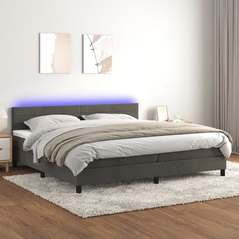Sommier tapissier matelas et LED - Sommier pour Adulte et Enfant - Gris foncé 200x200 cm Velours BV477530 - BonneVie (1/5)
