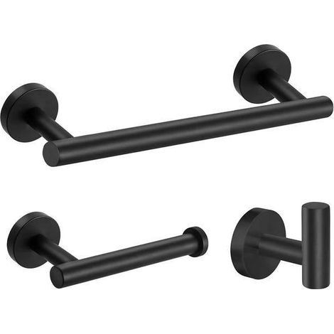 3 Porte-serviettes Inox 304 Noir, Crochet étagère salle bain (1/5)