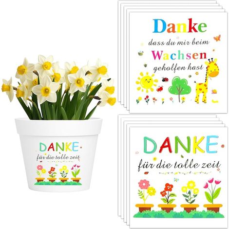 Lot de 10 autocollants pour pot de fleurs avec inscription « Danke dass du Mir Beim Wachfen Hast, Thank You » - Cadeau d'éducatrice - Autocollants imperméables pour le pot de fleurs (1/5)