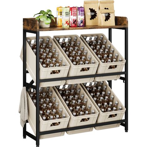 Yaheetech Scaffale Portabottiglie da Cucina 3 Ripiani Scaffale Multifunzionale in Legno e Metallo Organizer per Birra/Verdure/Condimenti 104x33x119,5 cm