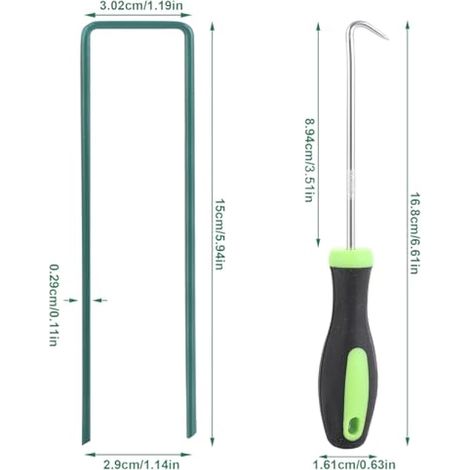 Lot de 100 piquets en forme de U pour gazon artificiel - 150 mm - En acier galvanisé - Pour toile de jardin, gazon, clôture, tapis de sol, vert