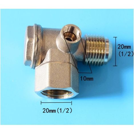 Clapet anti-retour pour compresseur d'air, corps en laiton, filetage interne 1/2« / filetage externe 1/2 » / raccords 1/8" (filetage interne), adapté aux réservoirs d'air comprimé et aux pompes à pist