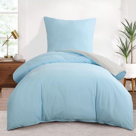 Bettwäsche 155x220 2teilig Mikrofaser ÖKOTEX 155x220 Hellblau Beige (1/5)