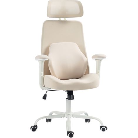 Chaise de bureau ergonomique - HOMCOM - soutien lombaire à mémoire de forme, accoudoirs réglables - maille - 68,5x63,5x130cm - beige (1/5)