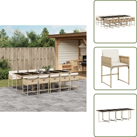 Ensemble à manger de jardin et coussins 11 pcs beige poly rotin - Salon De Jardin - Meuble De Jardin - Set De Salon De Jardin - Mobilier De Jardin - Table De Jardin (1/5)