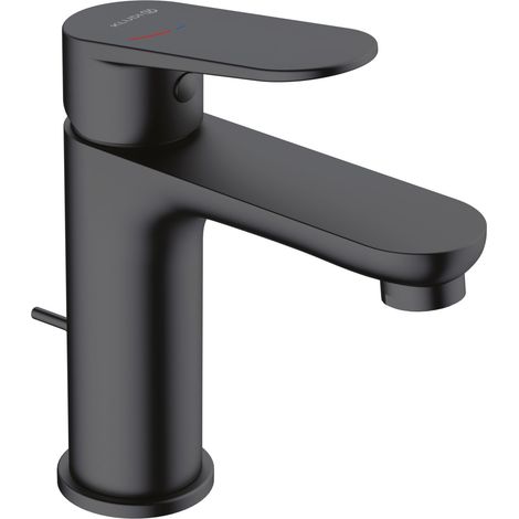 Robinet de lavabo noir mat avec vidage à tirette, robinet économiseur d'eau de salle de bain taille M, hauteur d'écoulement 95 mm, mitigeur lavabo avec tuyaux de raccordement, démarrage à (1/5)