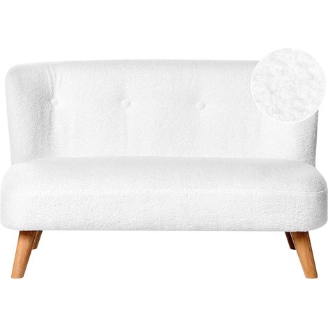 Kids Sofa White Boucle Upholstered with Armrests Modern Toddler Couch LOTE