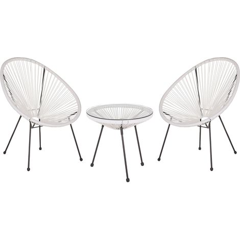 Set da Esterno Tavolino e 2 Sedie Bianco Rattan Sintetico Moderno Acapulco (1/5)