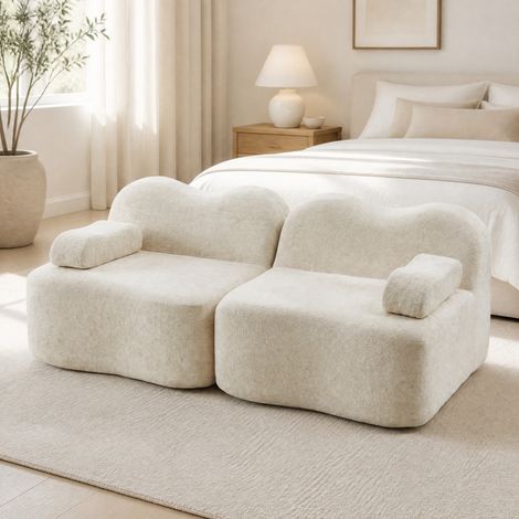 Divano modulare 2 posti senza struttura, forma ondulata, velluto beige, 192 x 98 x 70 cm, OKWISH (1/5)