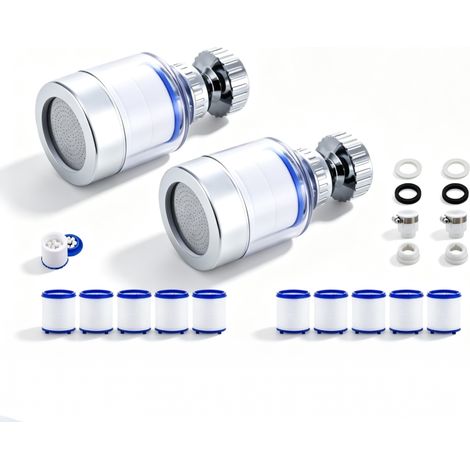 Universal-Wasserfilter mit 360°-Drehgelenk – 2er-Pack + 10 Filterkartuschen, entfernt Chlor, Fluorid, Schwermetalle und Kalk (1/5)
