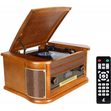 Tourne-Disque 9-en-1 Dab Platine Vinyle avec Bluetooth, CD, Cassette, Radio FM, USB, télécommande (1/5)