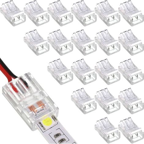 20 Pièces 8mm connecteur LED 2 broches,Connecteur de Bande LED sans soudure, connecteurs rapides LED,pour LED bande de fil 3528/2835 (1/5)