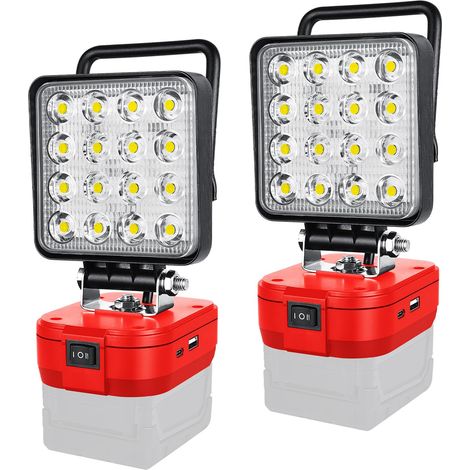 2X 48W Lampe LED rechargeable pour M18 18V, 4800 lm lampe de secours avec interrupteur et projecteur de travail USB type C pour garage camping chantier pêche (sans batterie) (1/5)