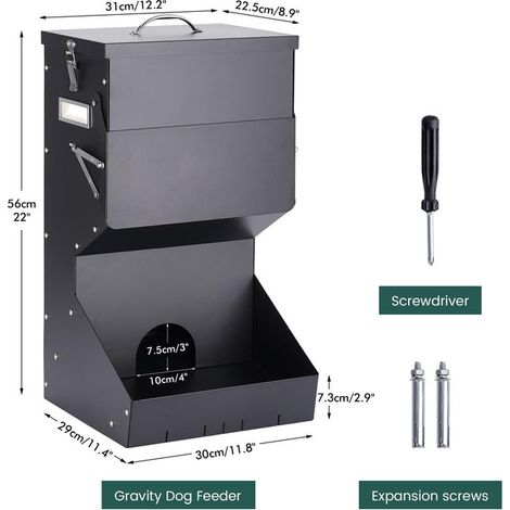Distributeur de croquettes automatique pour chien extérieur, capacité 11kg en acier galvanisé avec abri anti-pluie, montage mural ou au sol