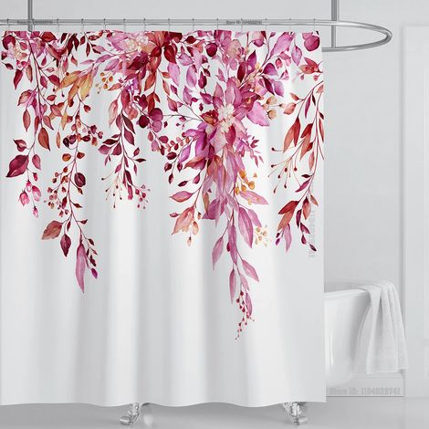 Filiyano-Rideau de douche en tissu eucalyptus vert émeraude, motif de feuilles de plantes entrelacées et de fleurs, avec crochets, L 180 x H 200 cm