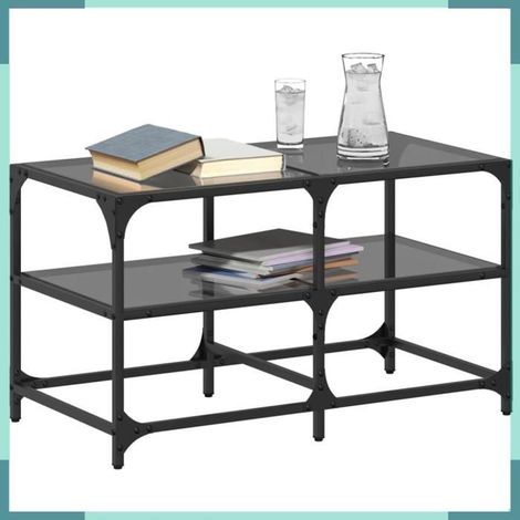 Table basse - 846011 - dessus verre noir - 78,5 x 40 x 45 cm - structure bois d'ingénierie et acier (1/5)