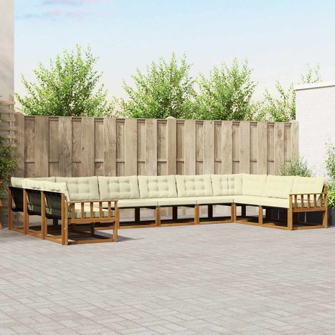 vidaXL Outdoor-Sofagarnitur mit Kissen 10 pcs Natur und Creme (1/5)