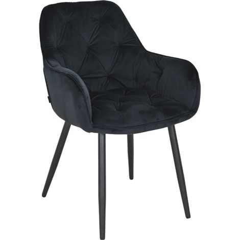 Chaise capitonnée en velours noir et pieds en métal noir - STERN 2 (1/5)