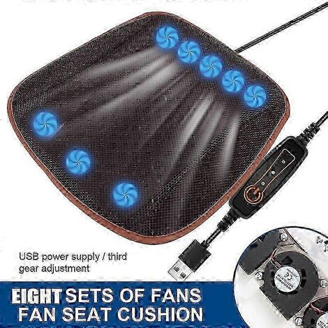 Coussin de siège auto d'été avec ventilateur intégré - Ventilation USB à 3 vitesses réglables - Noir - 5 ventilateurs (1/5)