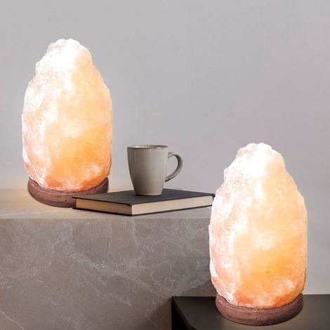 Tischleuchte Beistelllampe Nachttischlampe Tischlampe Leseleuchte, Holz Salzkristall braun naturfarben, USB-Kabel, 1x LED 5W, H 11,4 cm, 2er Set