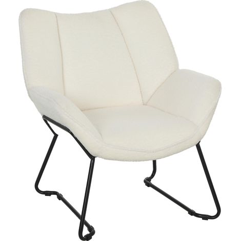 Fauteuil d'appoint moderne, recouvert de polaire sherpa, avec large dossier et pieds en acier, montage facile, blanc (1/5)