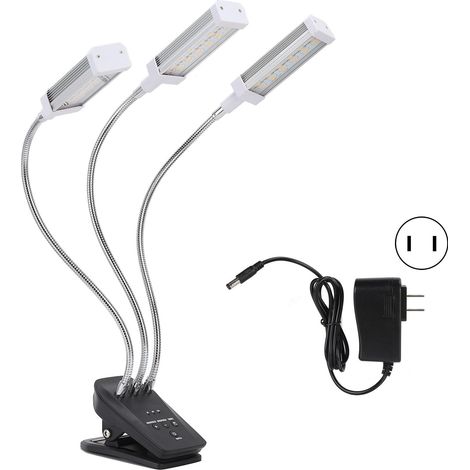 Lampe de culture LED 3 têtes ajustable 360° avec minuterie pour plantes, serre, bureau, 100‑240V, argent, prise US (1/5)