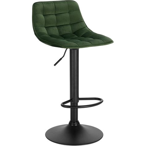 Woltu – Tabouret de bar réglable en hauteur et rotatif – Revêtement velours vert foncé – Structure métal robuste – Hauteur 59.5 à 81 cm