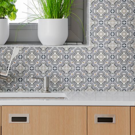 Sticker Mural Carrelage adhésif Cuisine Salle de Bain - 24 STICKERS CARREAUX DE CIMENT AZULEJOS GRACIANO - 24stickers10x10cm (1/5)