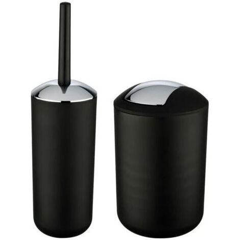 Poubelle Salle de Bain 6L et Brosse WC, Accessoire Salle de Bain Brasil Noir (1/5)