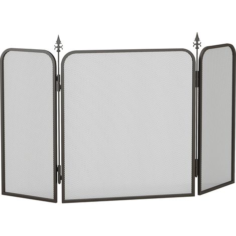 Pare-étincelles de cheminée à 3 panneaux, écran de cheminée pliable en métal, 96 x 1,3 x 56 cm, noir (1/5)