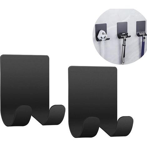 [MAI USATO]Confezione da 2 porta rasoio impermeabile in acciaio inox 304, ganci da parete resistenti, senza foratura, per doccia, bagno, cucina, ganci universali, neri (1/5)
