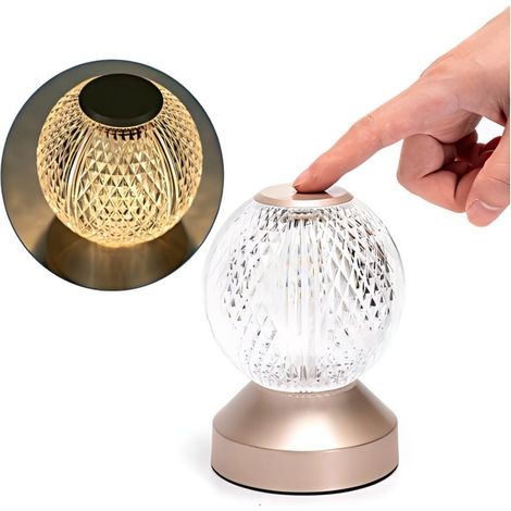 Abat-jour boule cristal décoratif, base métal rose et or, température de couleur 2700-6500K réglable, lampe d'ambiance cosy