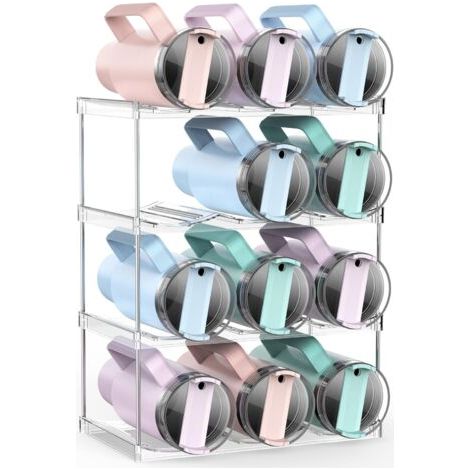 QORVA-Porte-bouteilles d'eau blanc 34,29 x 19,81 x 44,7 cm 1 boîte de rangement en plastique à 3 maillons et 4 couches, porte-bouteilles d'eau empilable