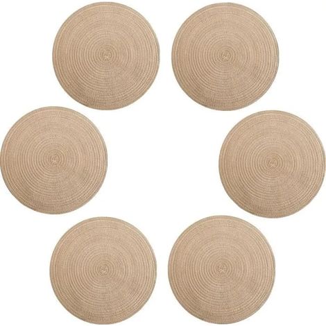 Sets de Table - Noname - Lot de 6 - Ronds - Beige - 38 cm - Lavables et Antidérapants (1/4)