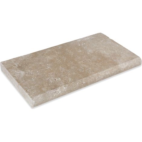 Margelle de piscine en travertin beige mix – 61x33x5 cm – Bord ½ rond – Finition vieillie – Pierre naturelle pour extérieur