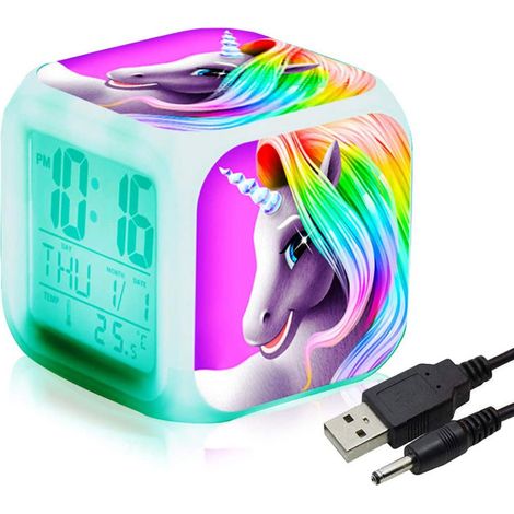 Réveil Numérique LED - Cube Affichage LCD avec Lumière Ambiante 7 Couleurs - Affiche Heure Jour Date Température - Pour Chambre Enfant Adulte - 1 Pièce (1/5)