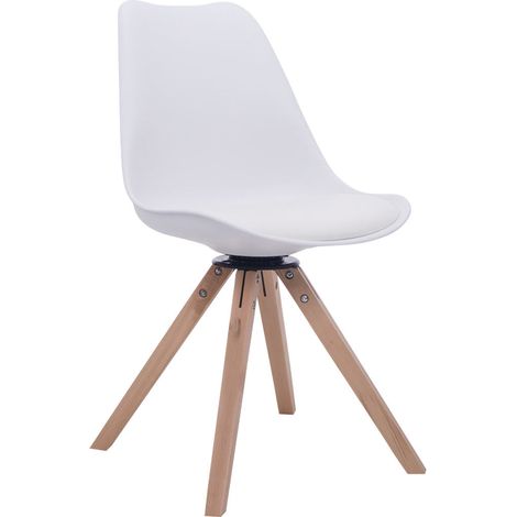 Silla de comedor x1 Silla de visita giratoria 360° de PVC y plástico blanco, base de madera cuadrada clara 100003471 (1/4)