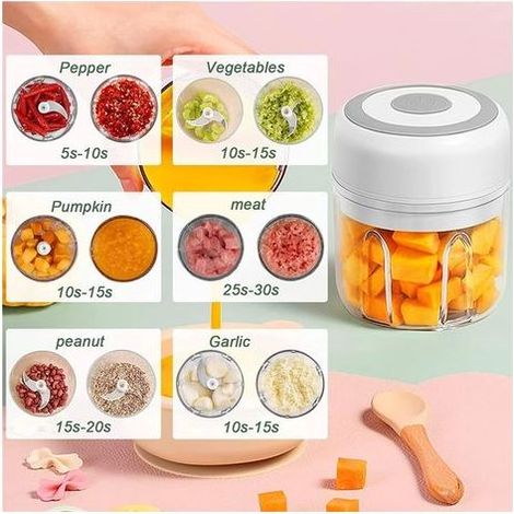 Hachoir à ail électrique, mini hachoir à ail électrique USB, hachoir et presse-gingembre durable, appareil de cuisine, mini robot culinaire (blanc - 250 ml) (1/5)