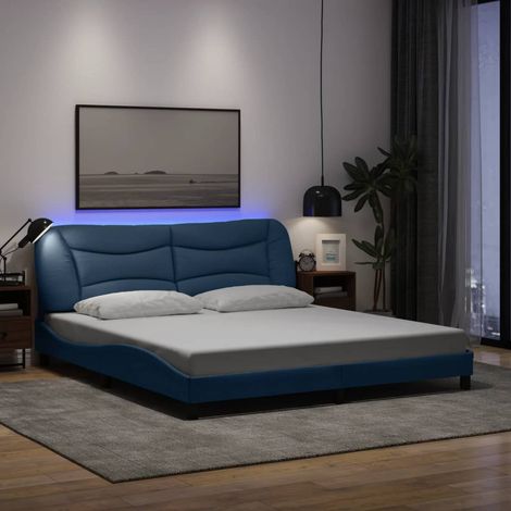 Estructura de cama con LED sin colchón Hvar tela azul 180x200 cm vidaXL (1/5)